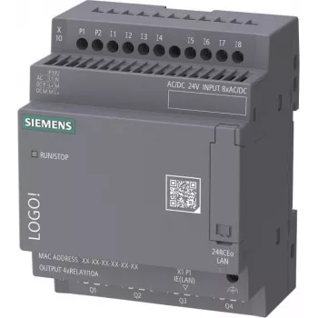Siemens LOGO! 24 RCEo 6ED1052-2HB08-0BA3 Loogikamoodul, 24V AC/DC, 8 DI/4 AI/4 DQ Relee, ilma ekraanita, Ethernet