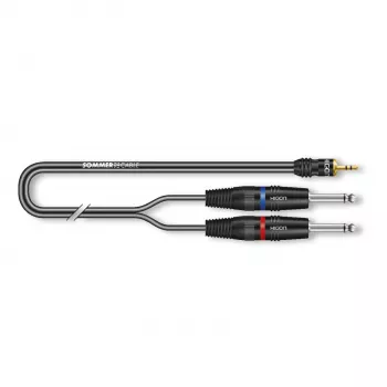 Sommer Cable SC-Onyx 2025 MKII stereo jaotuskaabel, 2 x 1 x 0,25 mm², 3,5 mm stereopistik – 2x 6,3 mm monopistik, HICON, must, 5 m (ON1W-0500-SW)