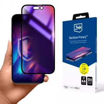 3MK Rainbow Privacy Screen Protector for Apple iPhone 16 Plus, Tempered Glass, 9H Hardness, 2-Way Privacy Filter, Anti-Fingerprint, 0,33mm