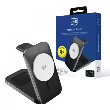 3MK MagRocket 3-in-1 15W MagSafe ühilduv juhtmevaba laadimisjaam iPhone, Apple Watch, AirPods jaoks - Must