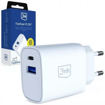 3MK Charger 25W USB-A USB-C PD QC4+ FlowPower White