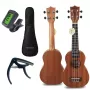 MOZOS GECKO Sopran Ukulele komplekt - naturaalne puit, 12 fretti, nailonkeeled, sisaldab transpordikotti, häälestajat, plektreid, rihma, varukeeli, puhastuslappi
