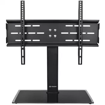 MOZOS TS1 universaalne teleri alus 32 inch-65 inch teleritele, karastatud klaasist alus, terasest kolonn, must, kõrguse reguleerimine, VESA kuni 600x400, max 40 kg