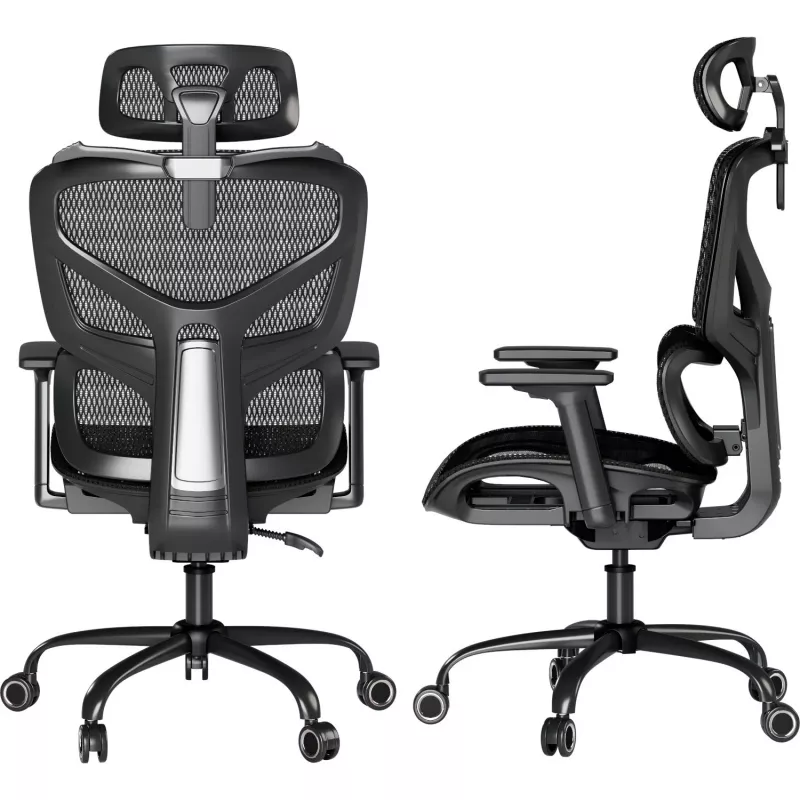 MOZOS ERGO-V Ergonoomiline kontoritool reguleeritava nimmetoe ja peatoega, must