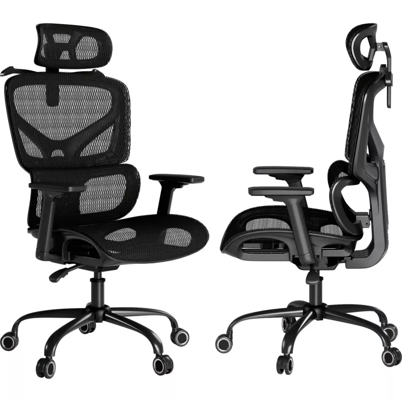 MOZOS ERGO-V Ergonoomiline kontoritool reguleeritava nimmetoe ja peatoega, must