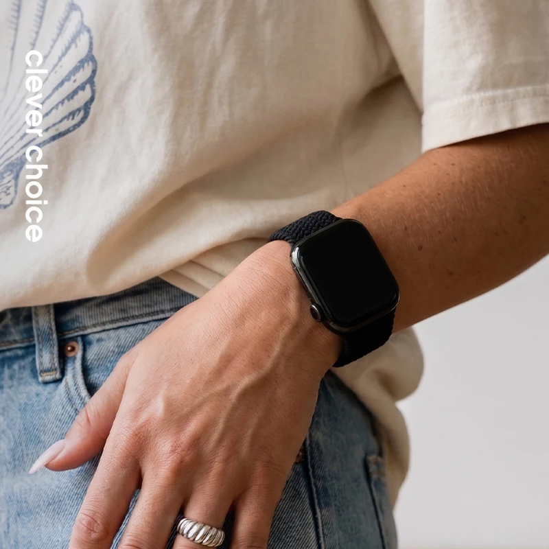 Crong Wave Band Punutud Nailonist Kellarihm Apple Watch 44/45/46/49 mm (Must)