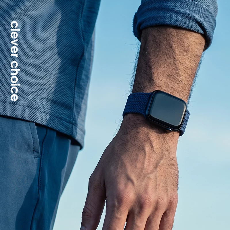 Crong Wave Band Punutud Nailonist Solo Loop Apple Watch 44/45/46/49 mm (Tumesinine)