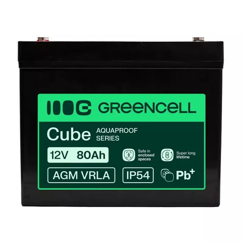 GREEN CELL Greencell AGM VRLA 12V 80Ah Hooldusvaba Aku UPS-ile, Kaaludele, Haagissuvilale (260x168x216mm)