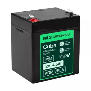 Greencell AGM VRLA 12V 4.5Ah hooldusvaba aku kassaregistritele, mänguasjadele, kaameratele (90x70x106mm)