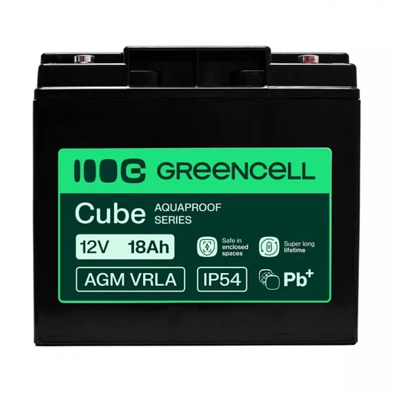 Greencell AGM VRLA 12V 18Ah hooldusvaba aku kassaaparaatidele, mänguasjadele, kaameratele (181x77x167mm)