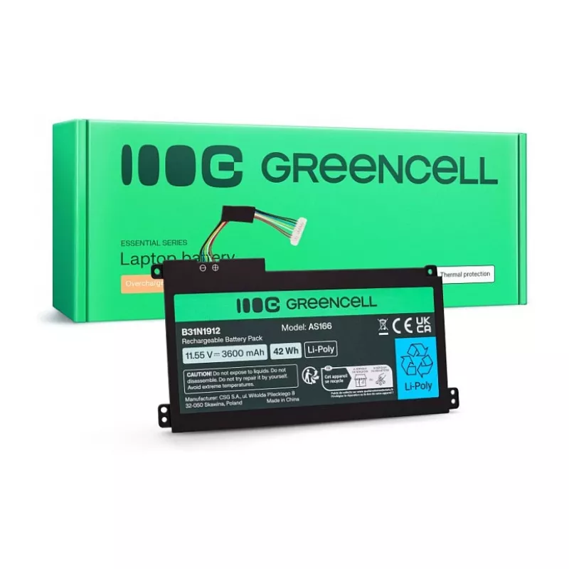 Green Cell Aku ASUS C31N1912 / B31N1912, 3-rakuline, 42Wh, 11.55V, Li-ion Polümeer, Must
