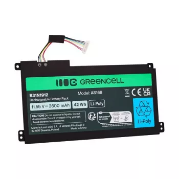 Green Cell Aku ASUS C31N1912 / B31N1912, 3-rakuline, 42Wh, 11.55V, Li-ion Polümeer, Must