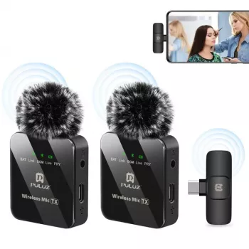 PULUZ PU648B 2x juhtmevaba lavalier-mikrofon USB-C nutitelefonidele, tahvelarvutitele, sülearvutitele - 2.4GHz, omnidirektsionaalne, ühenda ja tööta