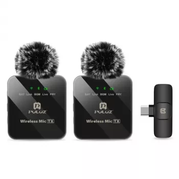 PULUZ PU648B 2x juhtmevaba lavalier-mikrofon USB-C nutitelefonidele, tahvelarvutitele, sülearvutitele - 2.4GHz, omnidirektsionaalne, ühenda ja tööta