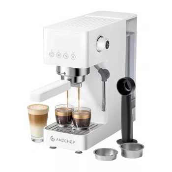 AMZCHEF CE-EM3131-WT Piston Coffee Maker (Valge) - 20 Bar Espressomasin auruvardaga