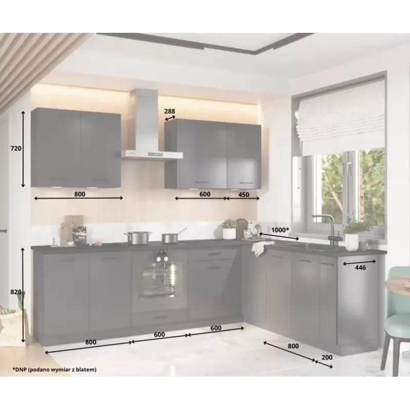 STOLKAR Cosmo Design ANIKA Graphite/Graphite 2.0/2.6 Köögimööblikomplekt