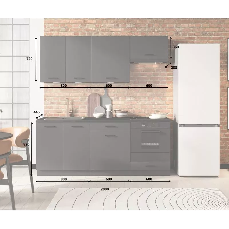 STOLKAR Cosmo Design ANIKA Graphite/Graphite 2.0 Köögimööbli Komplekt - 6 Tükki