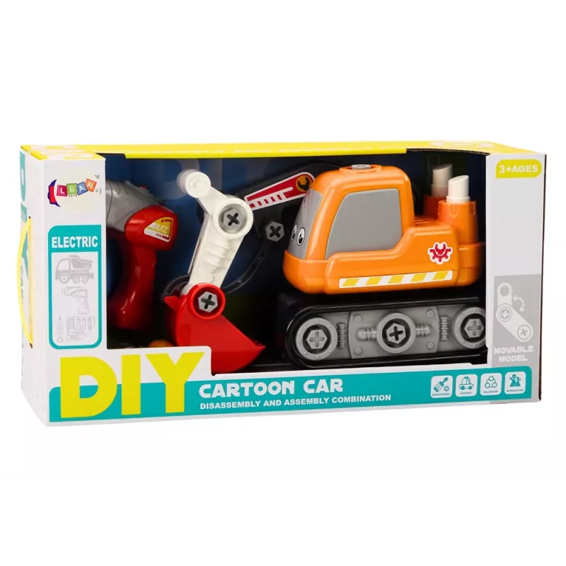 LEAN TOYS Cartoon Crawler Excavator 3D Wooden Puzzle Kit - Orange