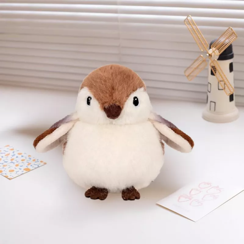 LEAN TOYS Plush Toy Sparrow Bird Brown 12cm