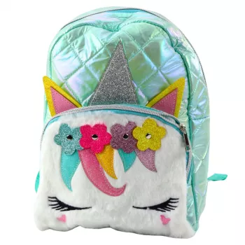 LEAN Children's Quilted School Backpack Unicorn Turquoise 32cm