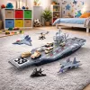 LEAN TOYS Suur sõjalennukikandja hävitajate, tankide ja sõidukitega 70 cm