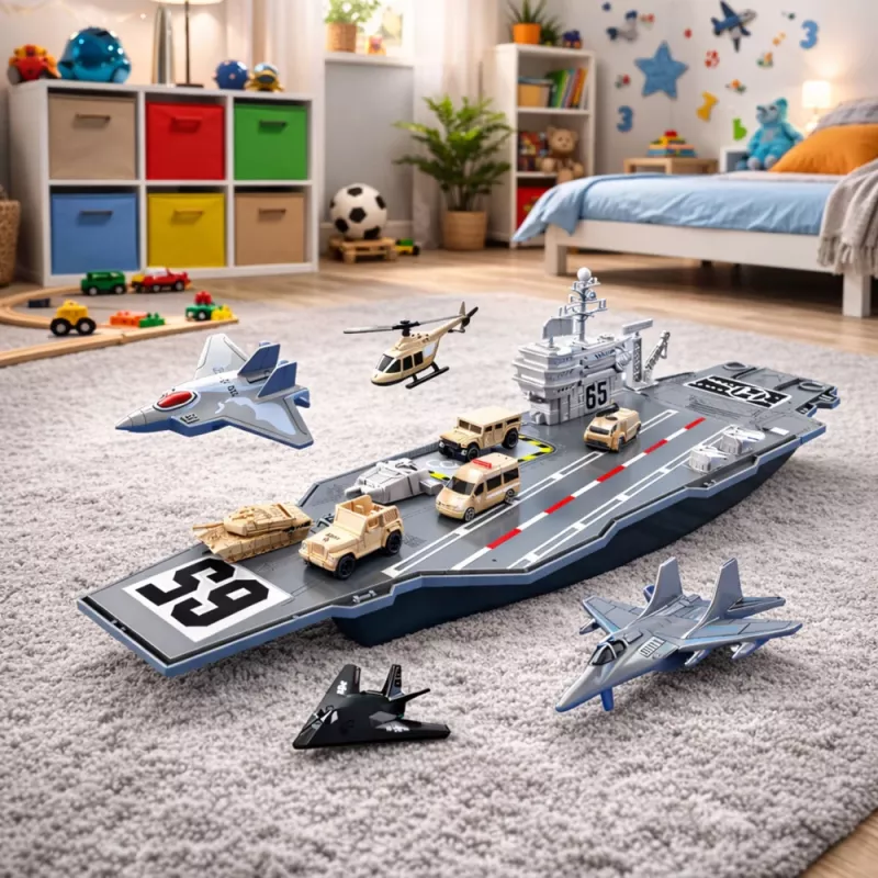 LEAN TOYS Suur sõjalennukikandja hävitajate, tankide ja sõidukitega 70 cm