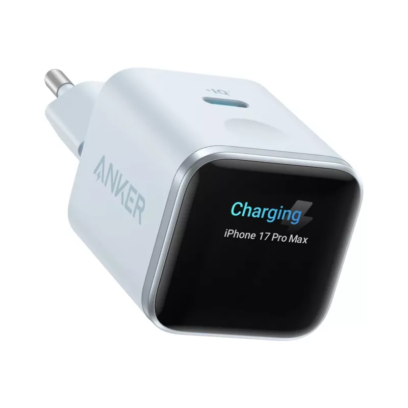 ANKER Nano Charger 45W GaN 1x USB-C ActiveShield 5.0 Touchsensor iPhone Recognition SmartDisplay Pastel Blue