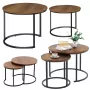 LEAN Set of 2-in-1 Round Coffee Tables Vintage Natural Wood 70x50cm 45x44cm