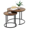 LEAN Set of 2-in-1 Round Coffee Tables Vintage Natural Wood 70x50cm 45x44cm