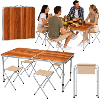 LEAN Camping Furniture Set - Folding Table and 4 Stools in Wooden Suitcase