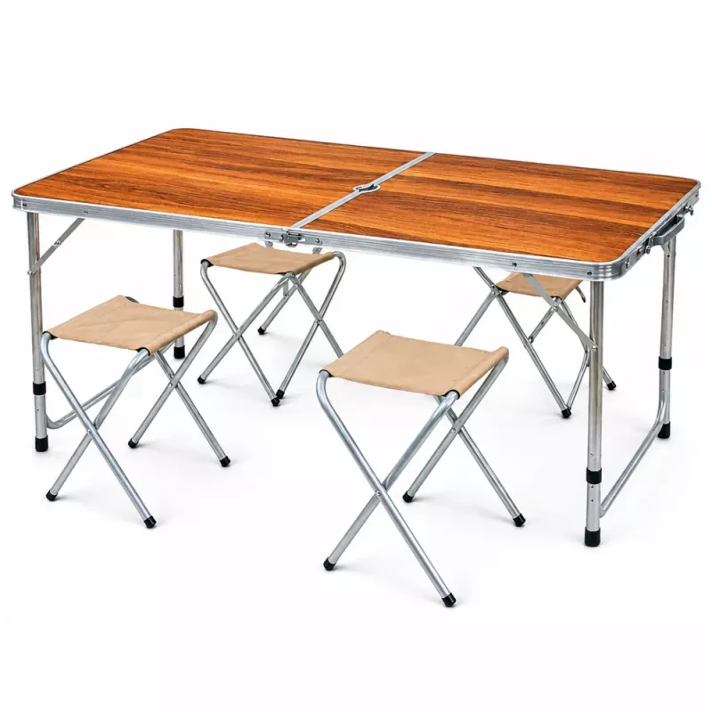 LEAN Camping Furniture Set - Folding Table and 4 Stools in Wooden Suitcase