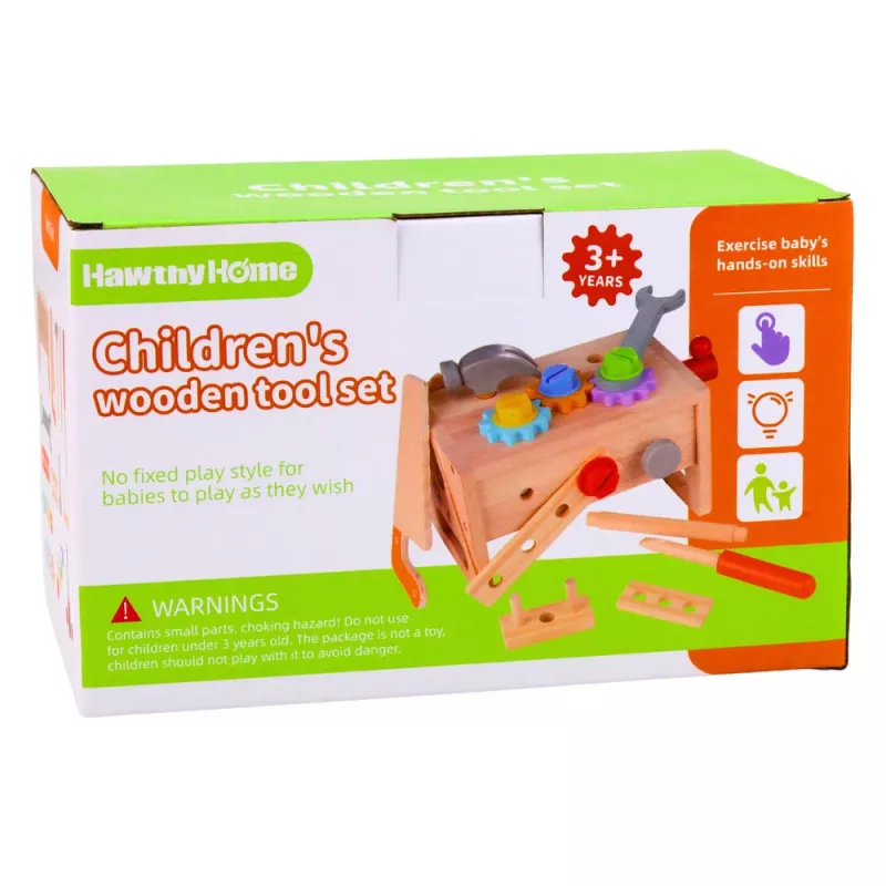 LEAN TOYS Puidust Tööriistakomplekt Lastele Hammasrataste ja Mutritega - 25 Osaga, FSC Puit, Vanus 3+