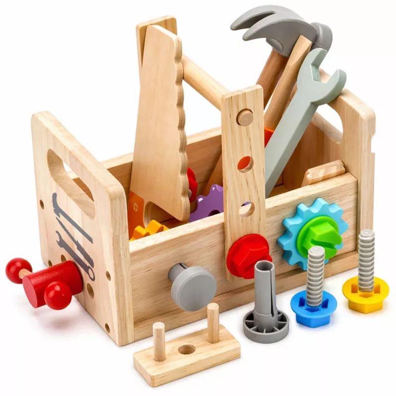 LEAN TOYS Puidust Tööriistakomplekt Lastele Hammasrataste ja Mutritega - 25 Osaga, FSC Puit, Vanus 3+