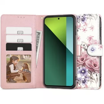 TECH-PROTECT rahakotiga ümbris Redmi Note 13 Pro 5G / Poco X6 5G jaoks, lillemustriga