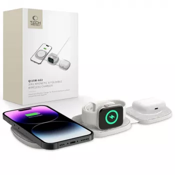 Tech-Protect QI15W-A32 3IN1 MagSafe Wireless Charging Stand Grey