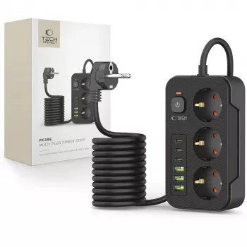 TECH-PROTECT PC3X6 Toiteplokk 3 USB ja 3 Type-C ja 3 Pistikupesa 200cm Must
