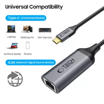 TECH-PROTECT ULTRABOOST Adapter USB-C to Ethernet RJ45 1000 Mbps Must