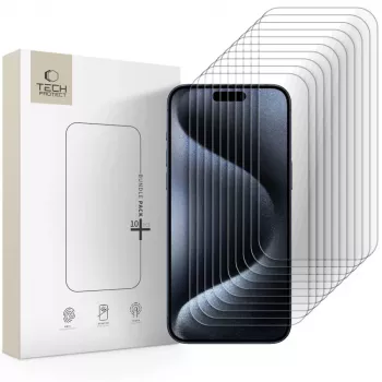 TECH-PROTECT Karastatud klaasist ekraanikaitse komplekt 10-pakk Apple iPhone 15 Pro Max läbipaistev