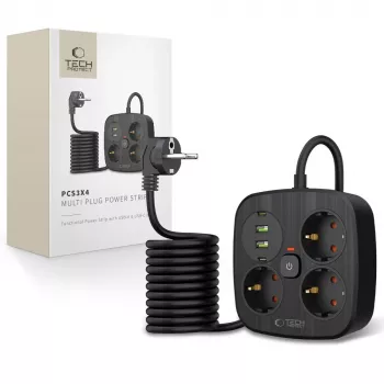 TECH-PROTECT PCS3X4 Toiteplokk 2 USB & 2 Type-C & 3 Pistikut 200cm Must