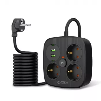 TECH-PROTECT PCS3X4 Toiteplokk 2 USB & 2 Type-C & 3 Pistikut 200cm Must