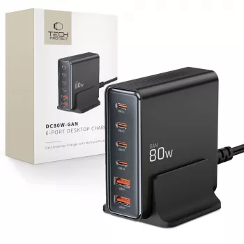 Tech-Protect DC80W-GAN 6-PORT GaN 80W USB-C Laadija Must