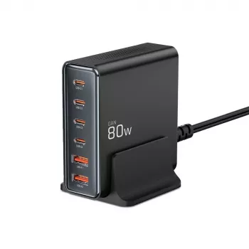Tech-Protect DC80W-GAN 6-PORT GaN 80W USB-C Laadija Must