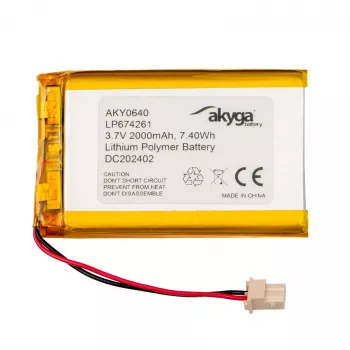 Akyga AKY0640 LP674261 Li-Po 3.7V 2000mAh laetav aku PCM-i ja Molex 2.50 2-pin pistikuga