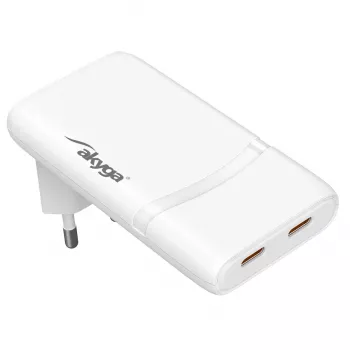 Akyga AK-CH-32 õhuke GaN USB-C-laadija 65 W, 2 x USB-C PD, valge