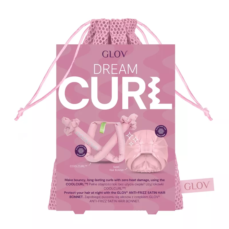 GLOV_SET Dream Curl Heatless Hair Curler Set - 1 Curling Rod + 1 Satin Bonnet - Roosa