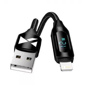 Wozinsky WUALC2 USB-A to Lightning kaabel LED-ekraaniga, 2.4A, 2m, must