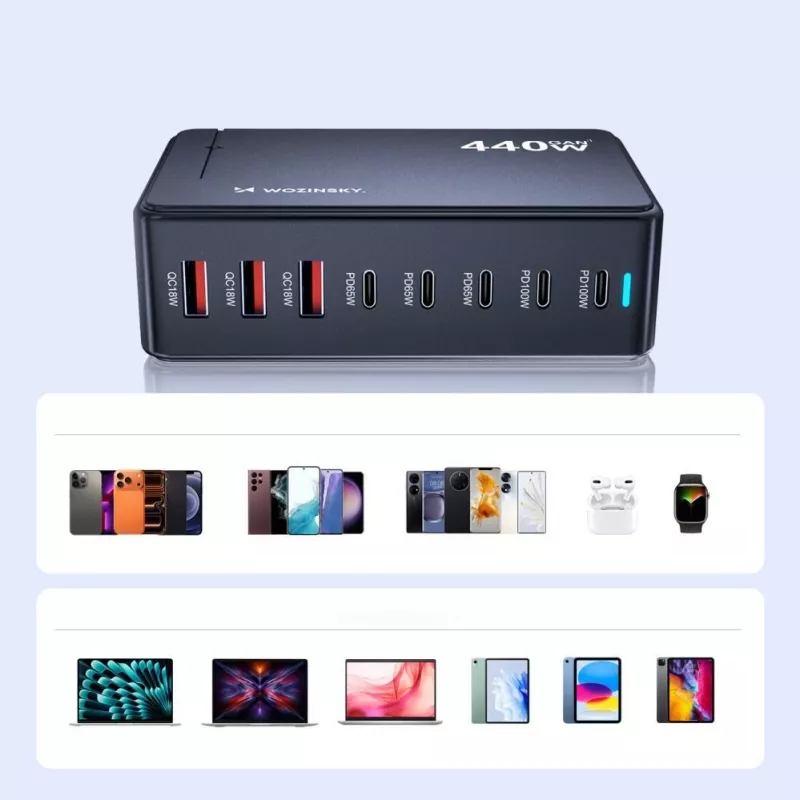 Wozinsky 240W GaN QC3 laadimisjaam - must