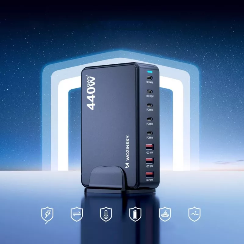 Wozinsky 240W GaN QC3 laadimisjaam - must