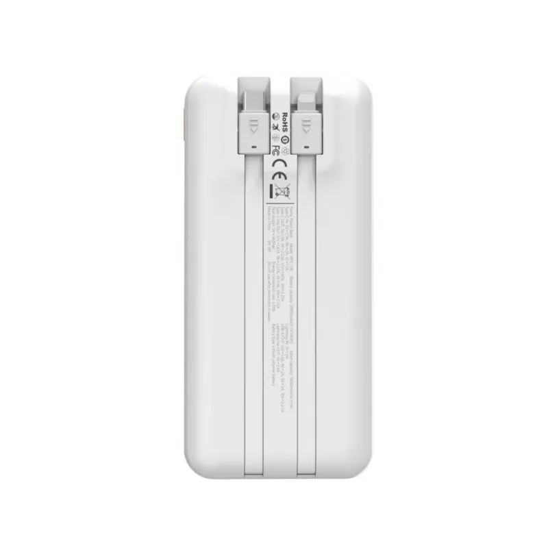 Powerbank Wozinsky WFC-15W 20000mAh 22.5W PD20W sisseehitatud Lightning ja USB-C kaablitega - Valge