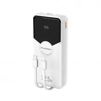 Powerbank Wozinsky WFC-15W 20000mAh 22.5W PD20W sisseehitatud Lightning ja USB-C kaablitega - Valge